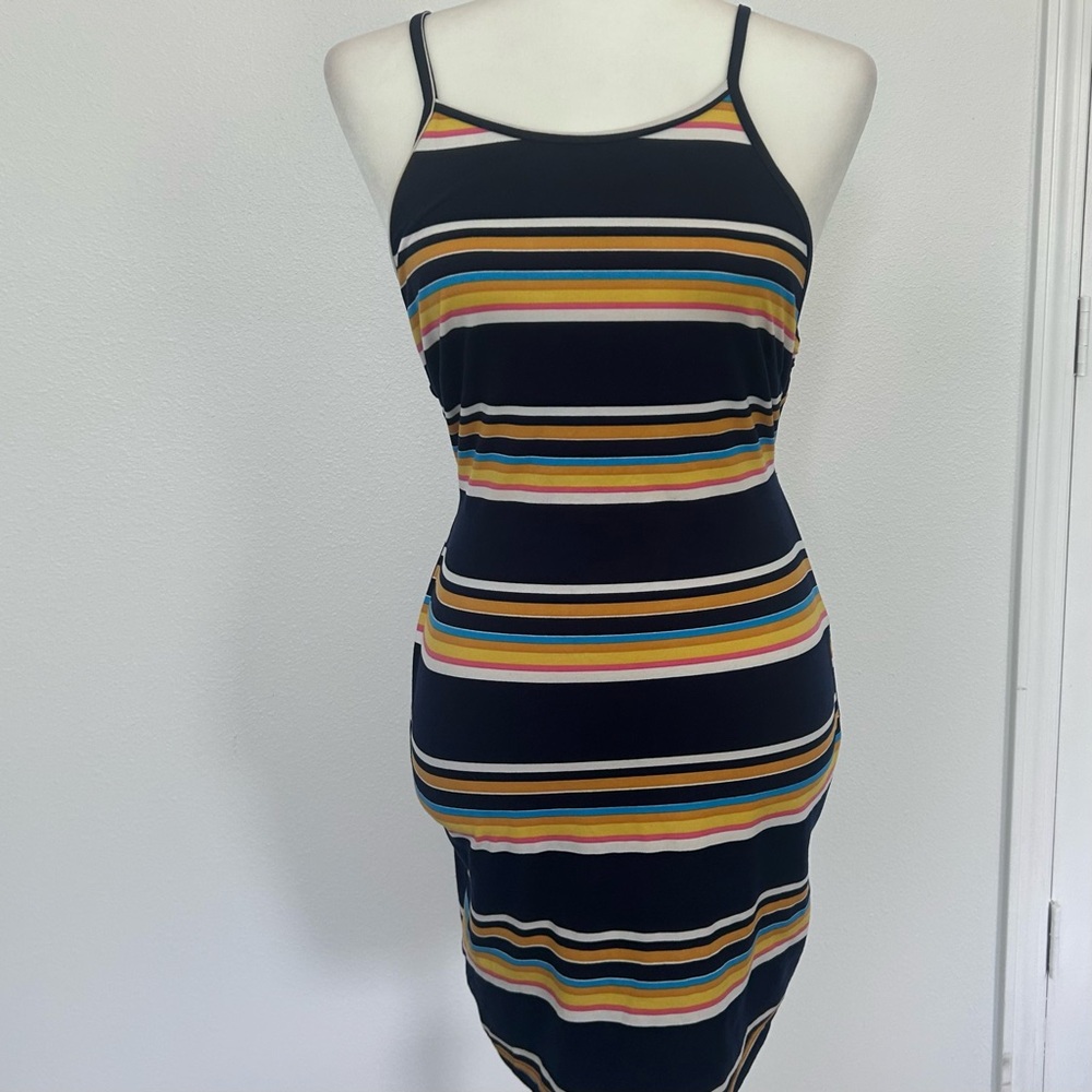 Revamped Striped Mini Dress in Navy and Multicolor. Size M
#177